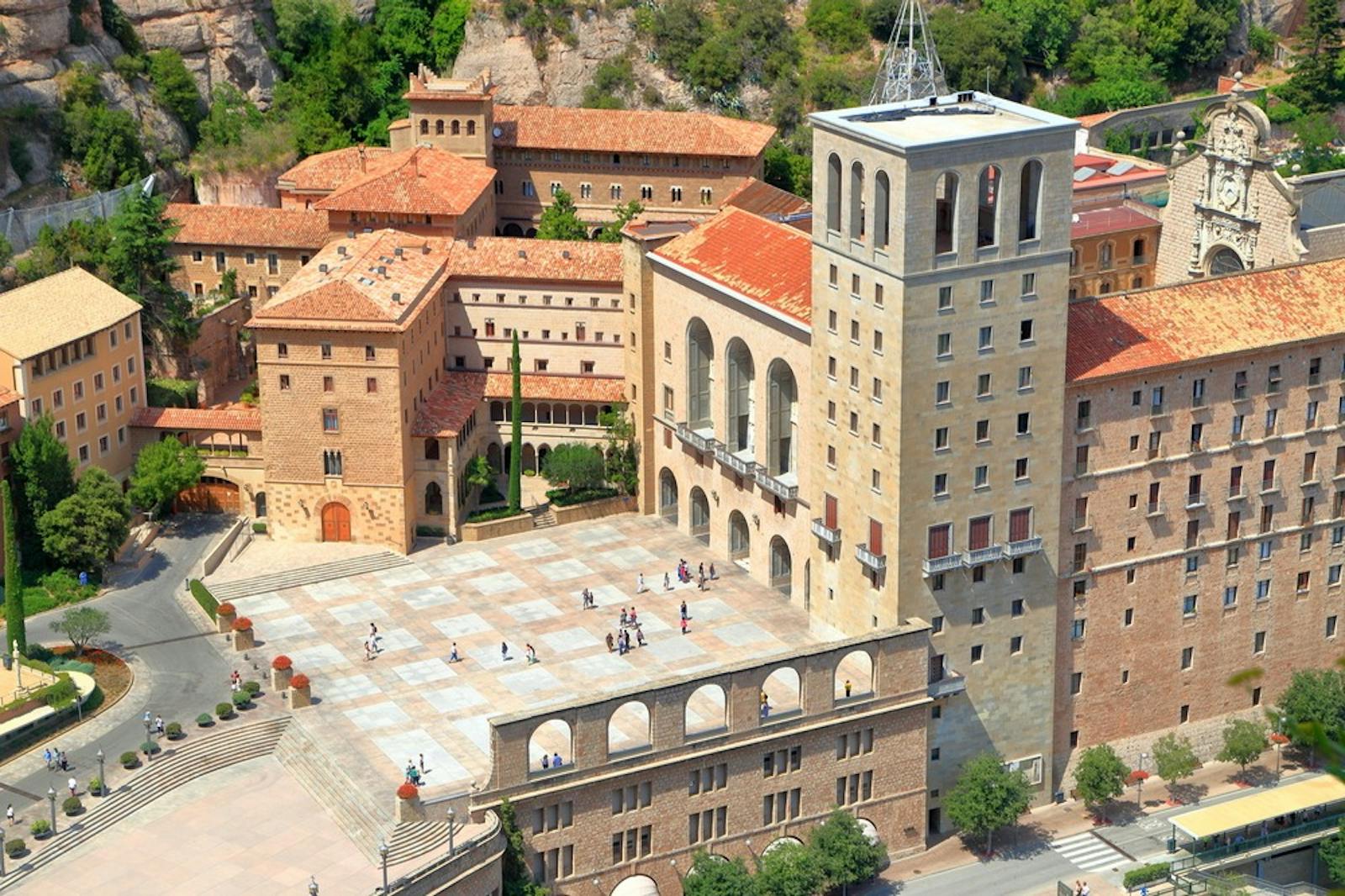 Aerial view of the Montserrat Monastery and its square